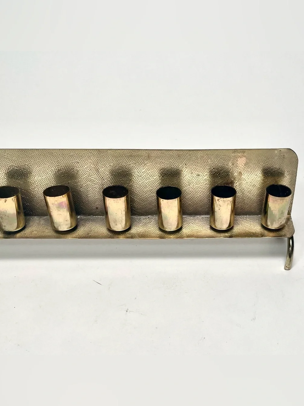 Vintage Mid Century Modern Menorah Silver & Gold Tone Textured Aluminum Hanukkah